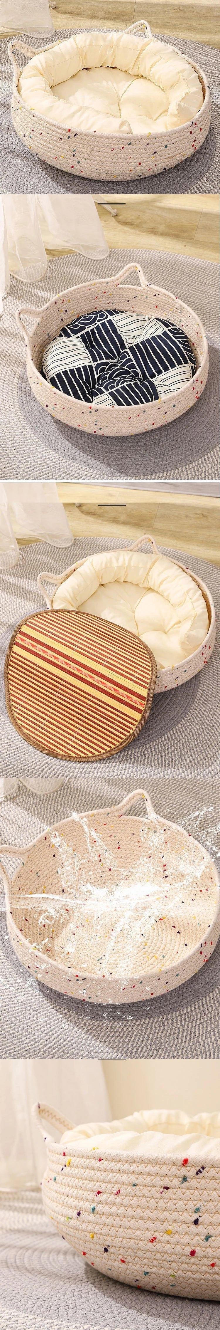 Four Seasons Woven Cat Bed with Removable Cushion-My Little Pet
