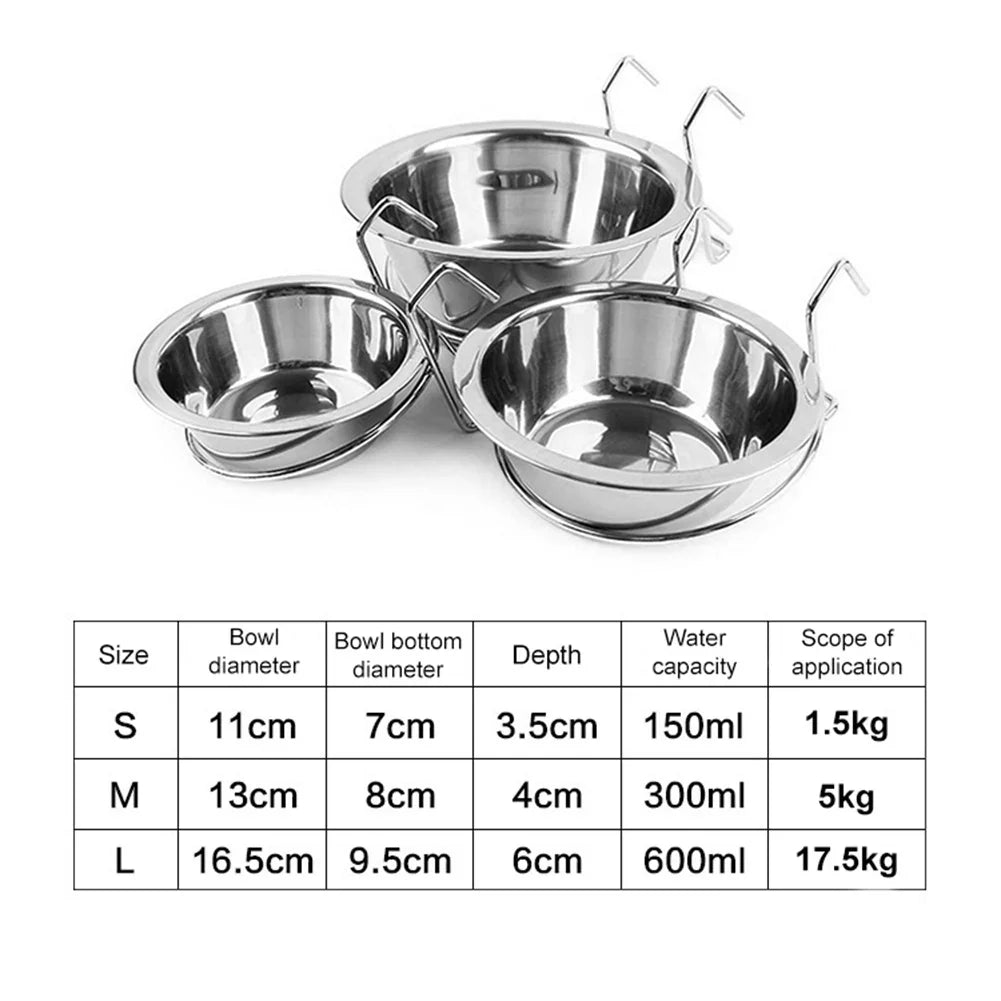 Stainless Steel Pet Bowl with Cage Hook for Dogs, Cats, and Birds-My Little Pet