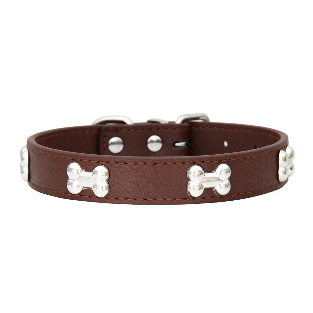 Bone-Accented Leather Dog Collar – Durable and Stylish for Pets - My Little Pet