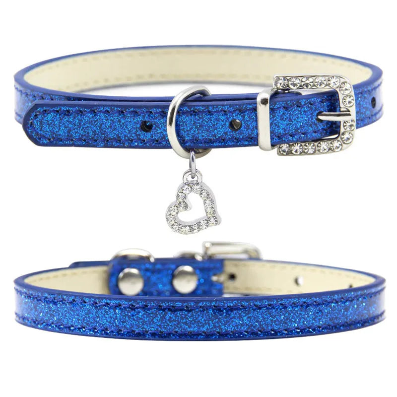Elegant Leather Pet Collar with Crystal Heart Pendant-My Little Pet