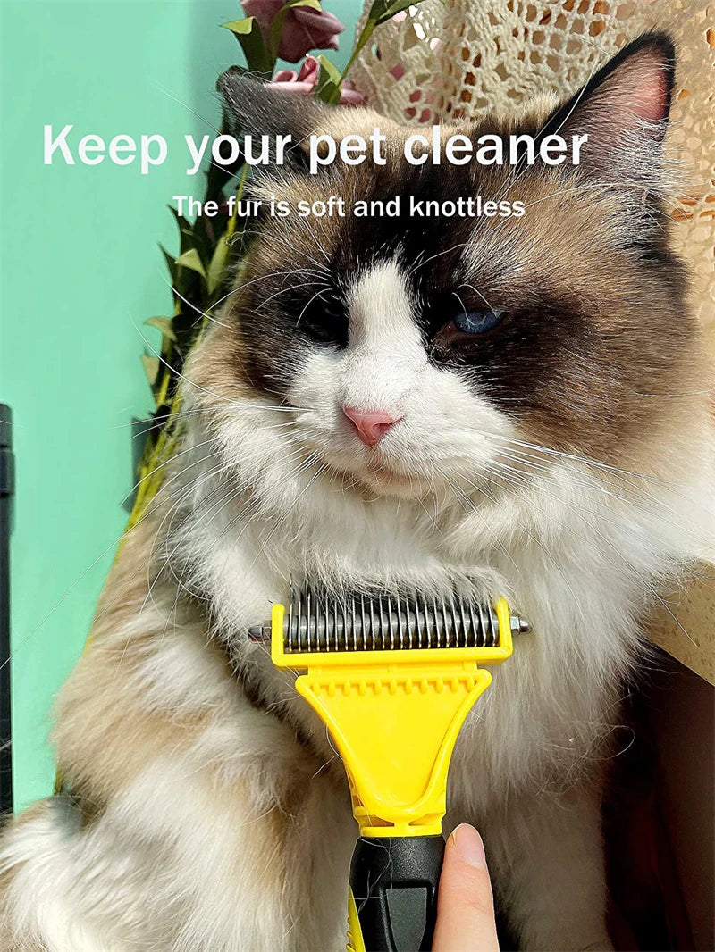 Dual-Sided Pet Grooming Brush for Dogs and Cats - Stainless Steel Undercoat Rake for Dematting and Detangling-My Little Pet