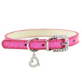 Elegant Leather Pet Collar with Crystal Heart Pendant-My Little Pet