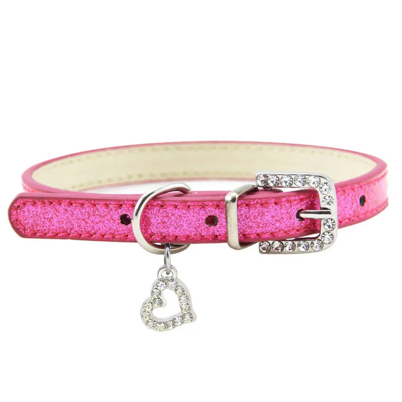 Elegant Leather Pet Collar with Crystal Heart Pendant-My Little Pet