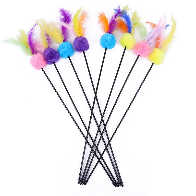 5 Cat Teaser Wand Set – Interactive Feather Toys with Bells-My Little Pet