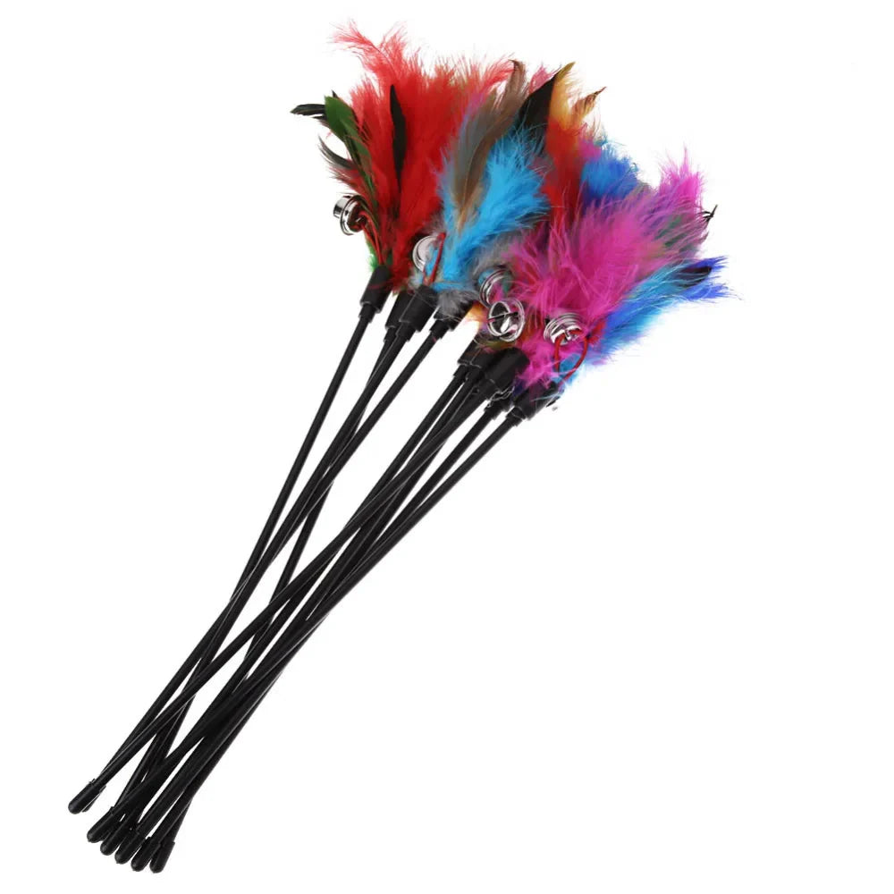 5 Cat Teaser Wand Set – Interactive Feather Toys with Bells-My Little Pet