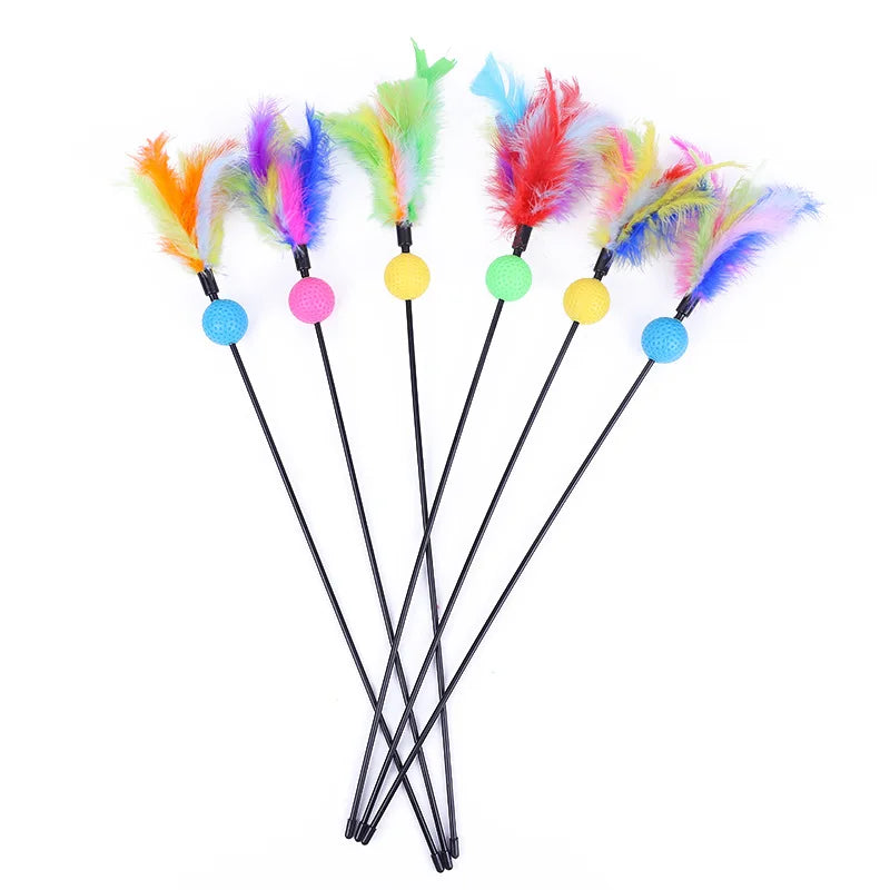 5 Cat Teaser Wand Set – Interactive Feather Toys with Bells-My Little Pet