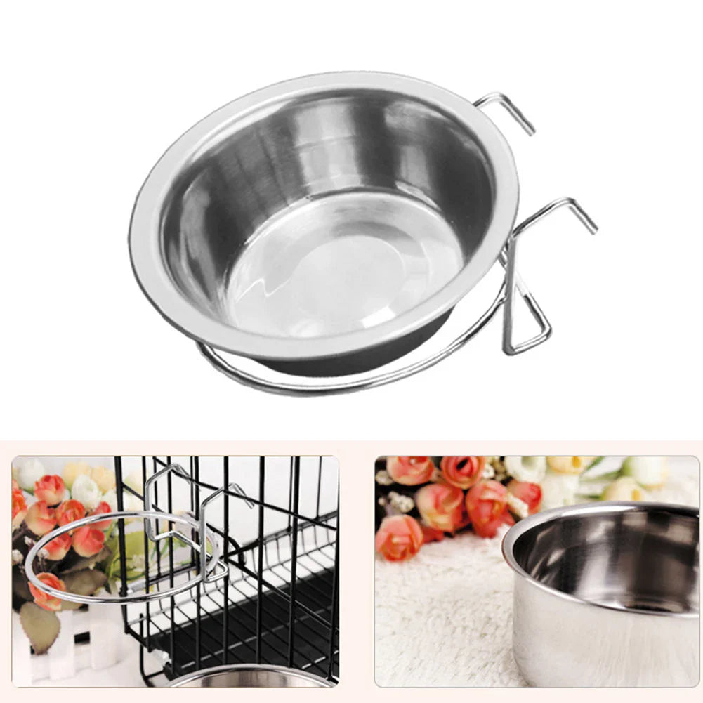 Stainless Steel Pet Bowl with Cage Hook for Dogs, Cats, and Birds-My Little Pet