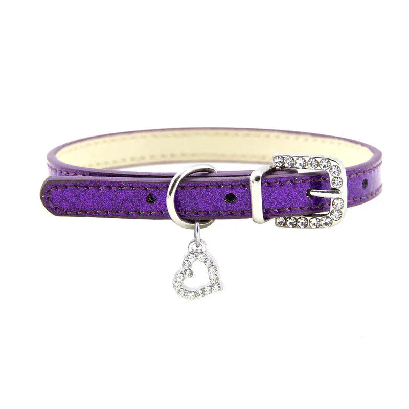 Elegant Leather Pet Collar with Crystal Heart Pendant-My Little Pet