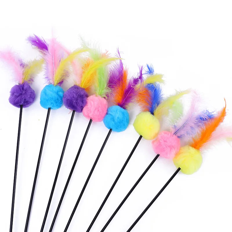 5 Cat Teaser Wand Set – Interactive Feather Toys with Bells-My Little Pet