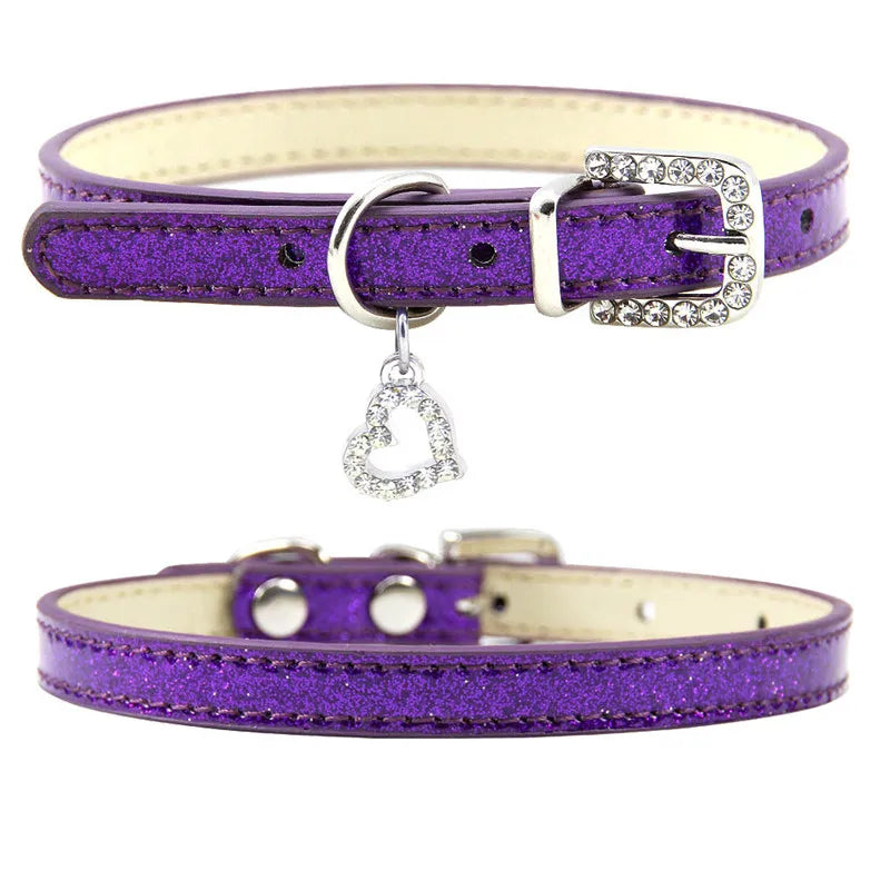 Elegant Leather Pet Collar with Crystal Heart Pendant-My Little Pet
