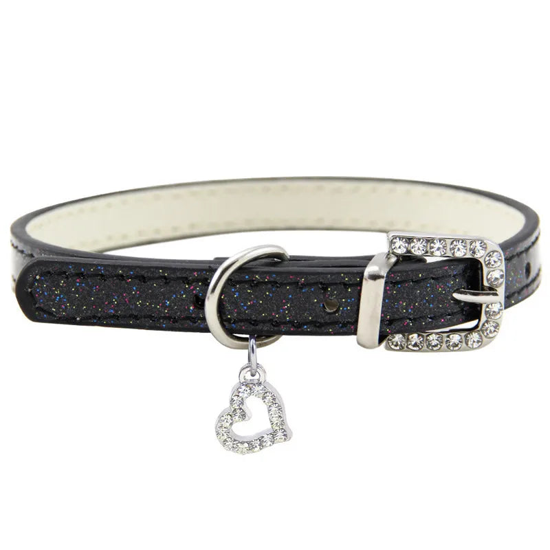 Elegant Leather Pet Collar with Crystal Heart Pendant-My Little Pet