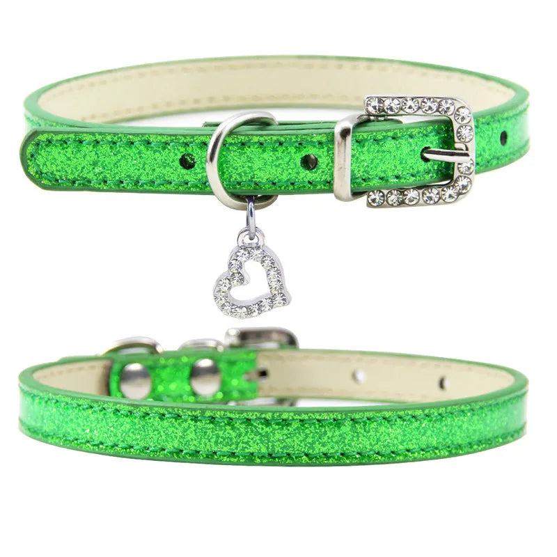 Elegant Leather Pet Collar with Crystal Heart Pendant-My Little Pet