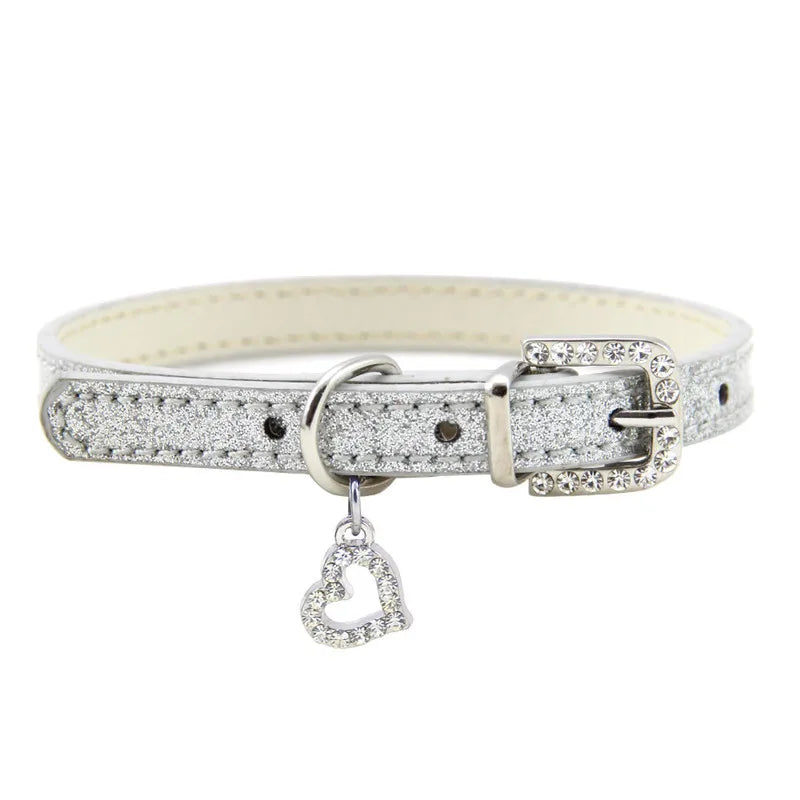 Elegant Leather Pet Collar with Crystal Heart Pendant-My Little Pet