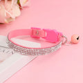 Elegant Suede Leather Cat Collar with Rhinestones and Bell-My Little Pet