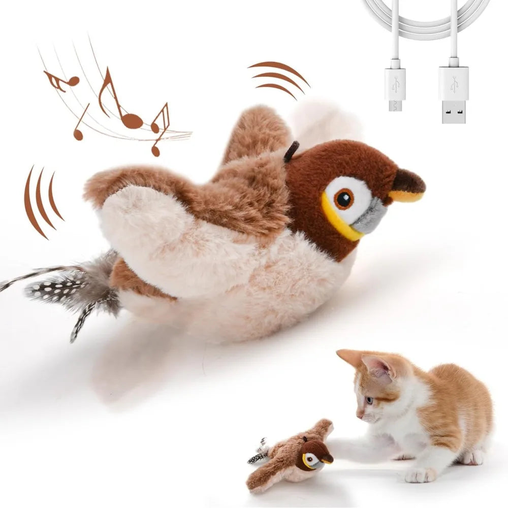 Interactive Chirping Bird Cat Toy with Rechargeable Catnip - Indoor Use-My Little Pet
