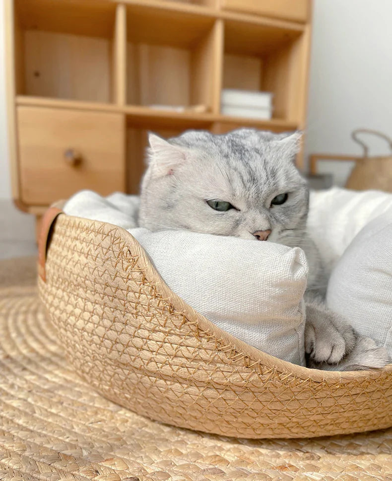 Handmade Bamboo Weaving Pet Bed for Cats-My Little Pet