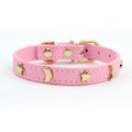 Elegant Black Leather Cat Collar with Gold Star and Moon Rivets-My Little Pet