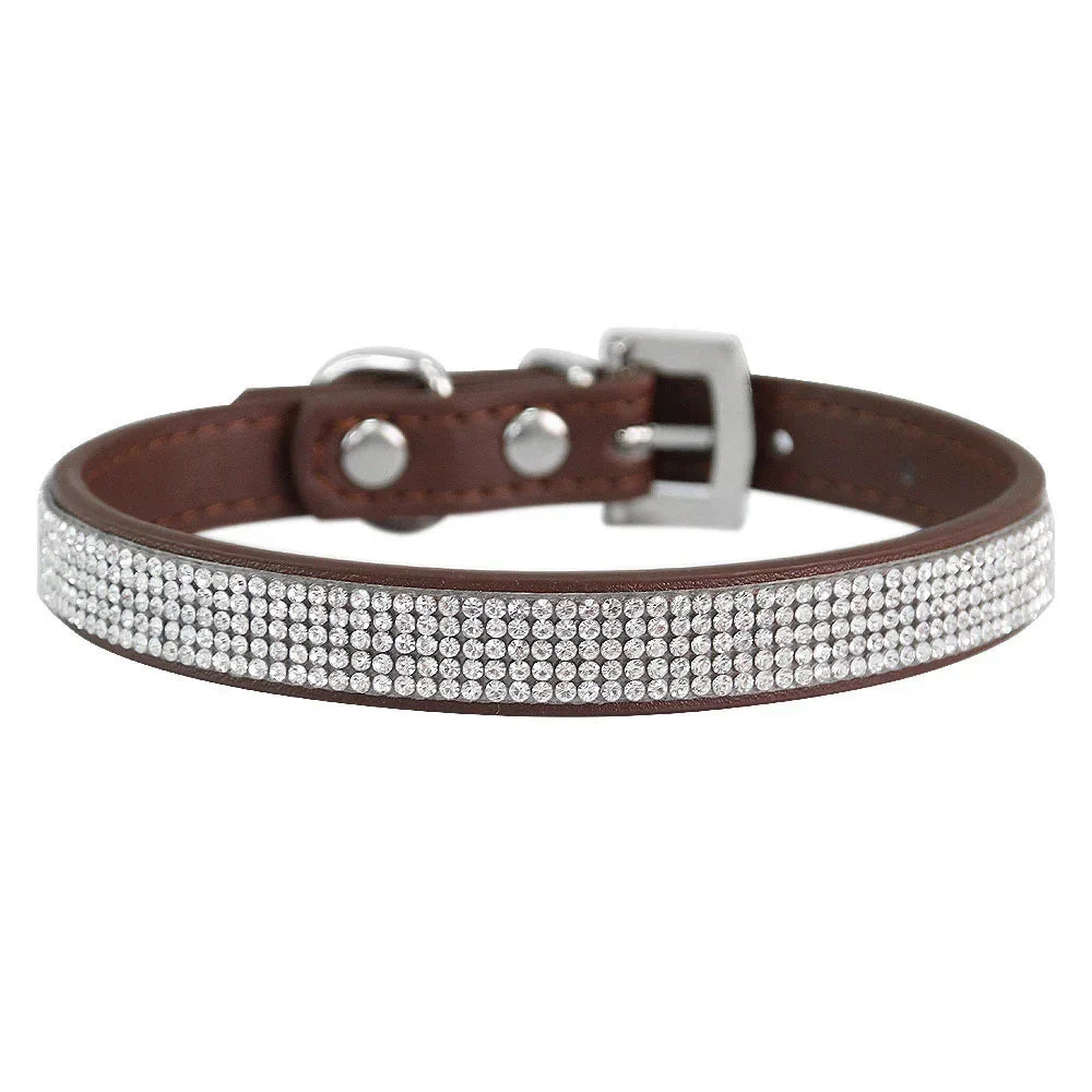 Elegant Rhinestone Leather Pet Collar-My Little Pet