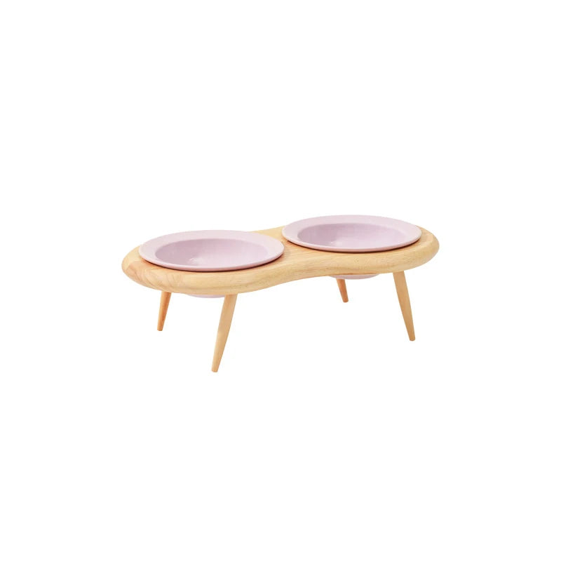 Elevated Double Ceramic Pet Bowls with Wooden Stand-My Little Pet
