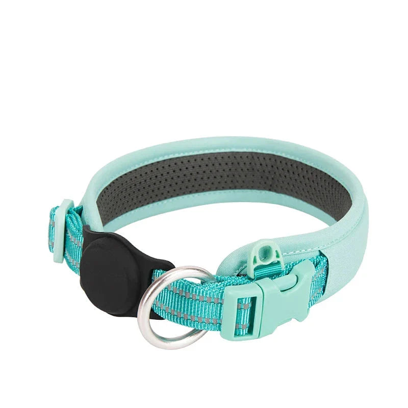 Adjustable Reflective Nylon Dog Collar with AirTag Holder-My Little Pet
