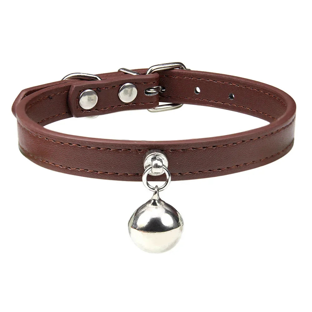 Customizable PU Leather Cat Collar with Bell and Engraving Options-My Little Pet
