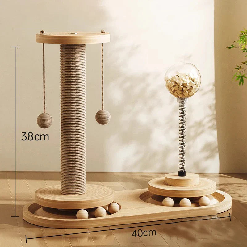 Deluxe Wooden Cat Scratching Post with Sisal and Interactive Toys-My Little Pet