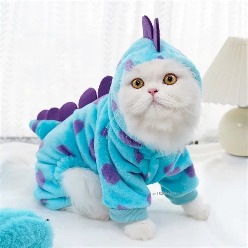 Cozy Dinosaur-Themed Hooded Pet Jacket - Blue/Green-My Little Pet