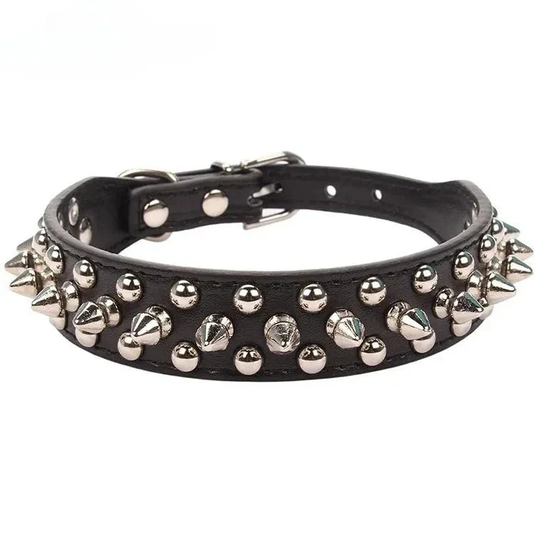 Adjustable PU Leather Spiked Dog Collar – Stylish Punk Rivet Design for Small Dogs and Cats - My Little Pet