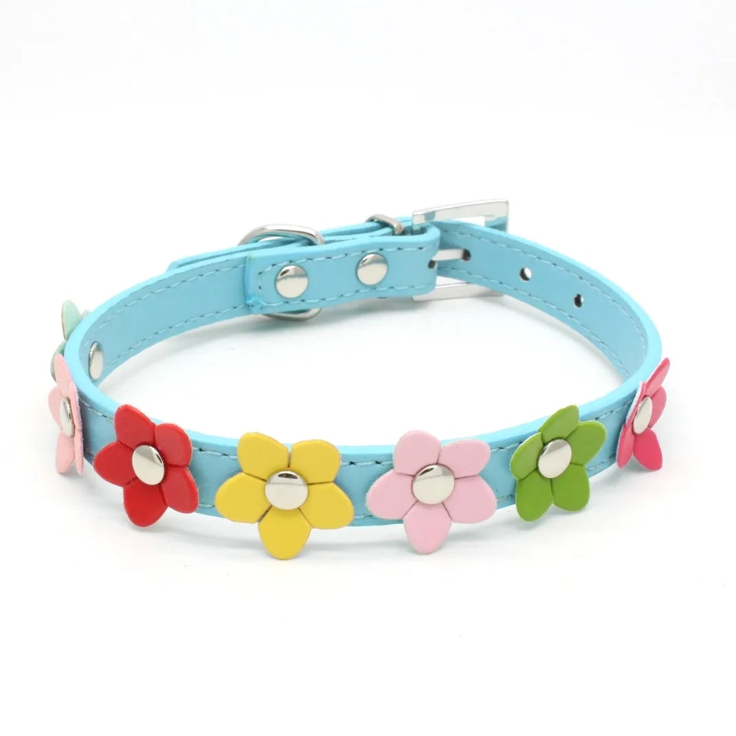 Floral Faux Leather Pet Collar for Dogs and Cats-My Little Pet
