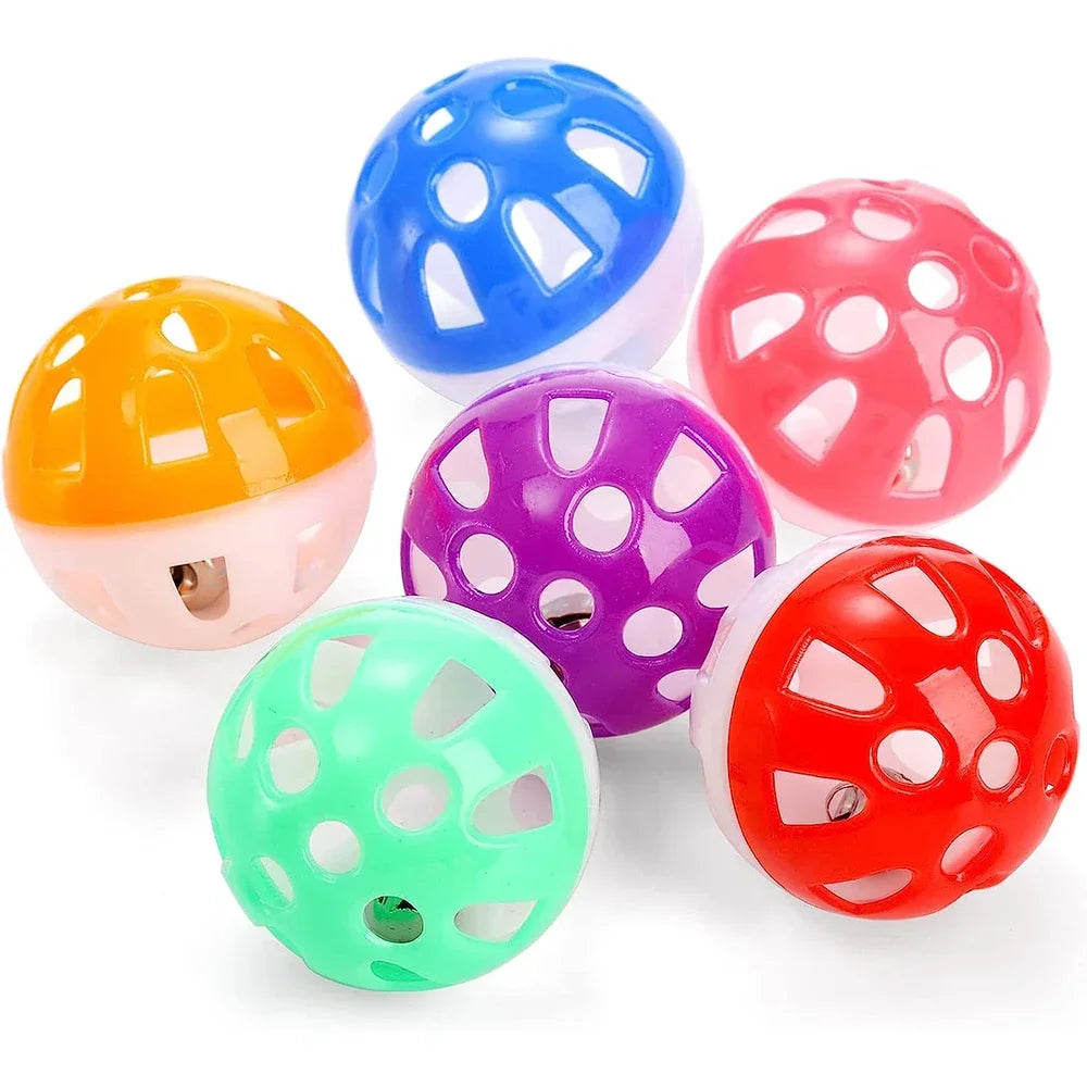 Colorful Plastic Cat Toy Balls with Jingle Bells - Pack of 6/100-My Little Pet