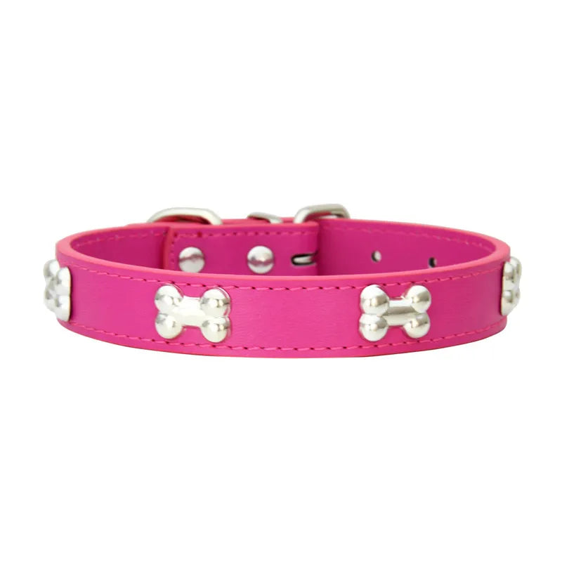 Bone-Accented Leather Dog Collar – Durable and Stylish for Pets - My Little Pet