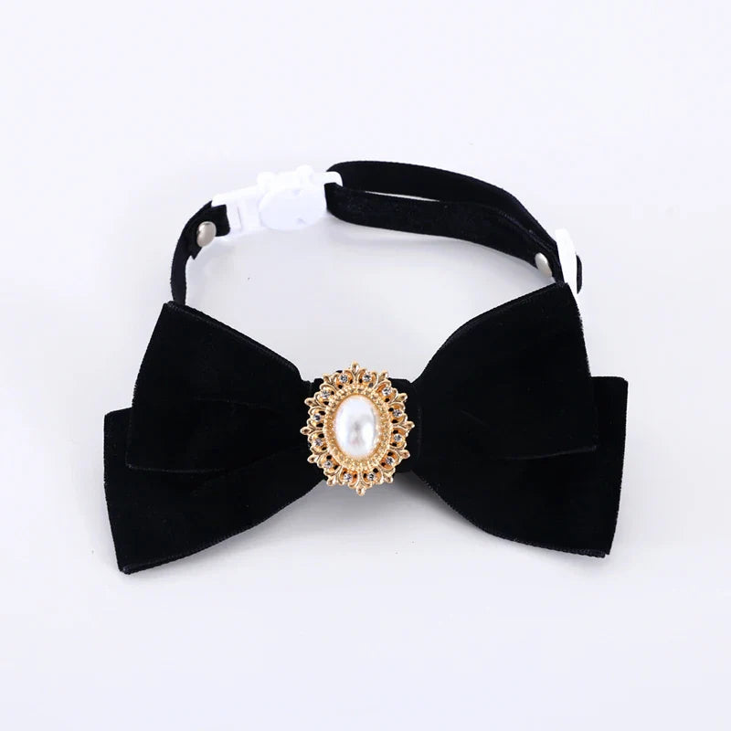Elegant Velvet Cat Collar with Pearl and Bowknot-My Little Pet