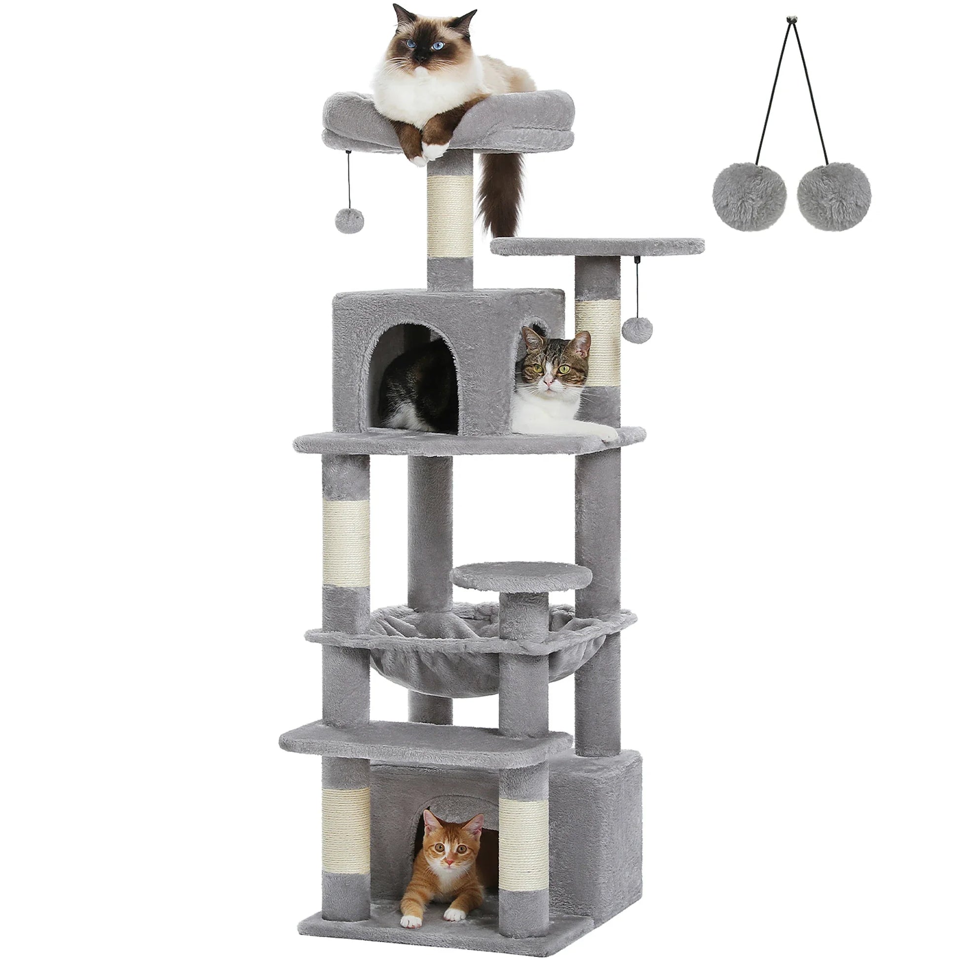 Deluxe Cat Tree Tower for Large Cats - 136cm Height with Hammocks, Condos, and Scratching Posts-My Little Pet