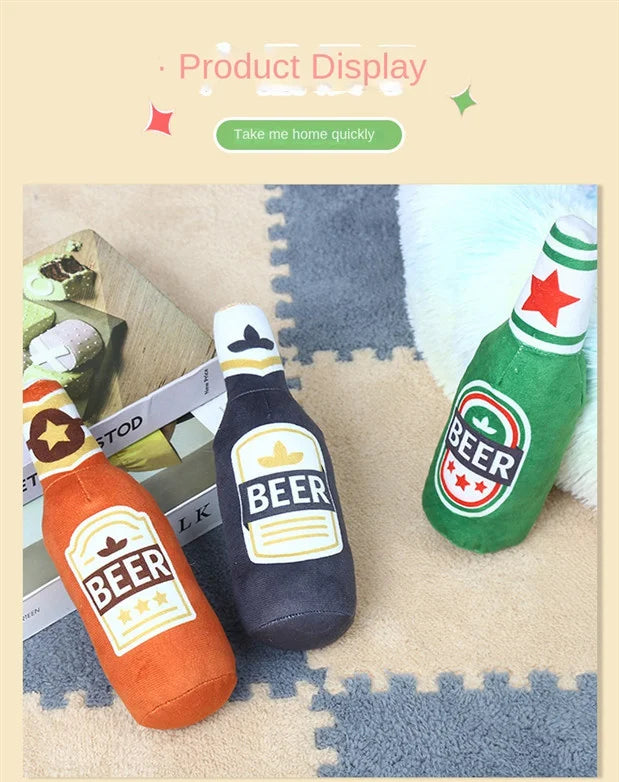 Durable Plush Dog Toy in Beer Bottle Shape - Fun and Safe Teeth Cleaning-My Little Pet