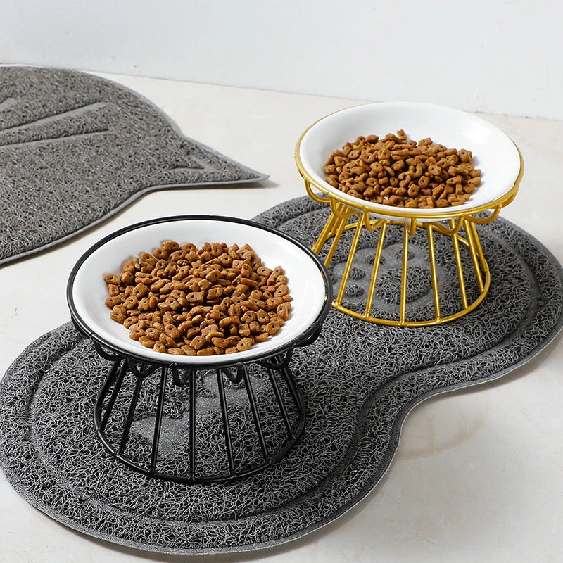 Elevated Ceramic Cat Bowls with Stylish Metal Stand-My Little Pet
