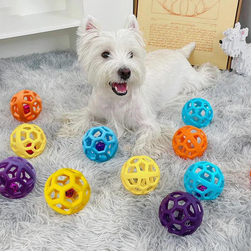 Geometric Rubber Chew Ball with Bell for Dogs - Interactive and Teeth Cleaning Toy-My Little Pet