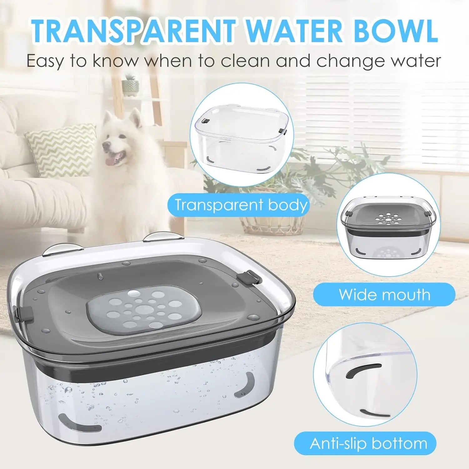Anti-Splash Pet Water Bowl with 2L Capacity, No Mess Dispenser-My Little Pet