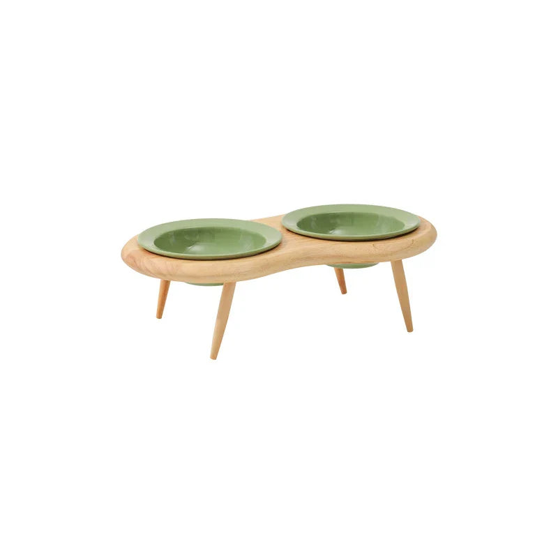 Elevated Double Ceramic Pet Bowls with Wooden Stand-My Little Pet