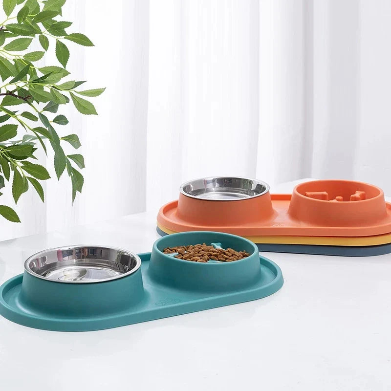 Anti-Choking Pet Feeding Bowl with Dual Stainless Steel & Silicone Design-My Little Pet