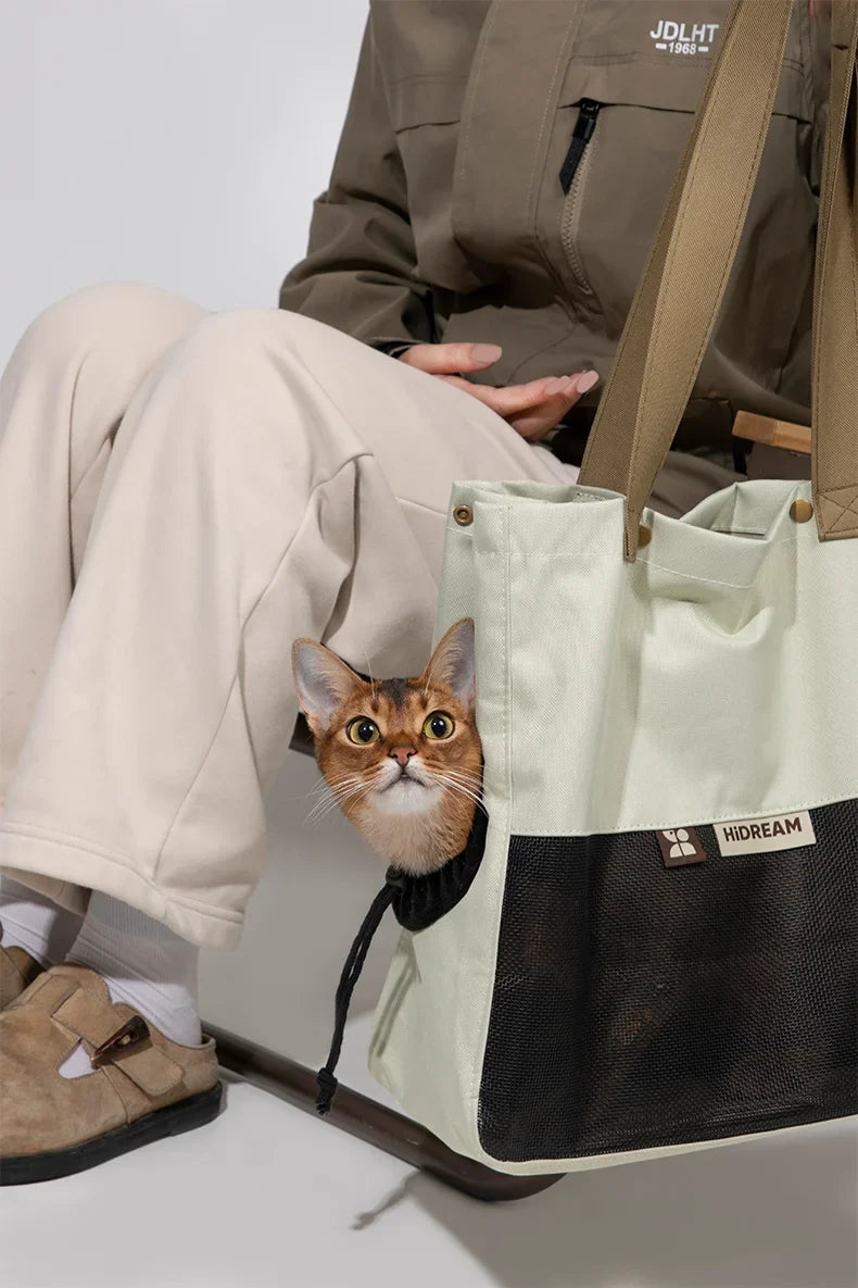 Portable Canvas Cat Carrier Bag - Shoulder Sling Travel Handbag for Pets-My Little Pet