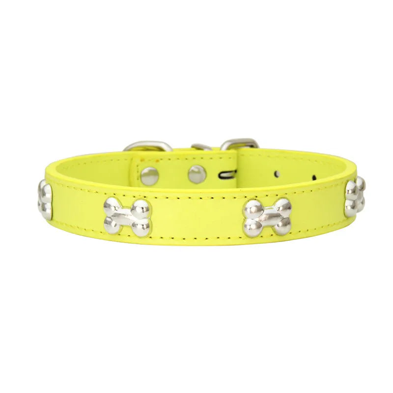 Bone-Accented Leather Dog Collar – Durable and Stylish for Pets - My Little Pet