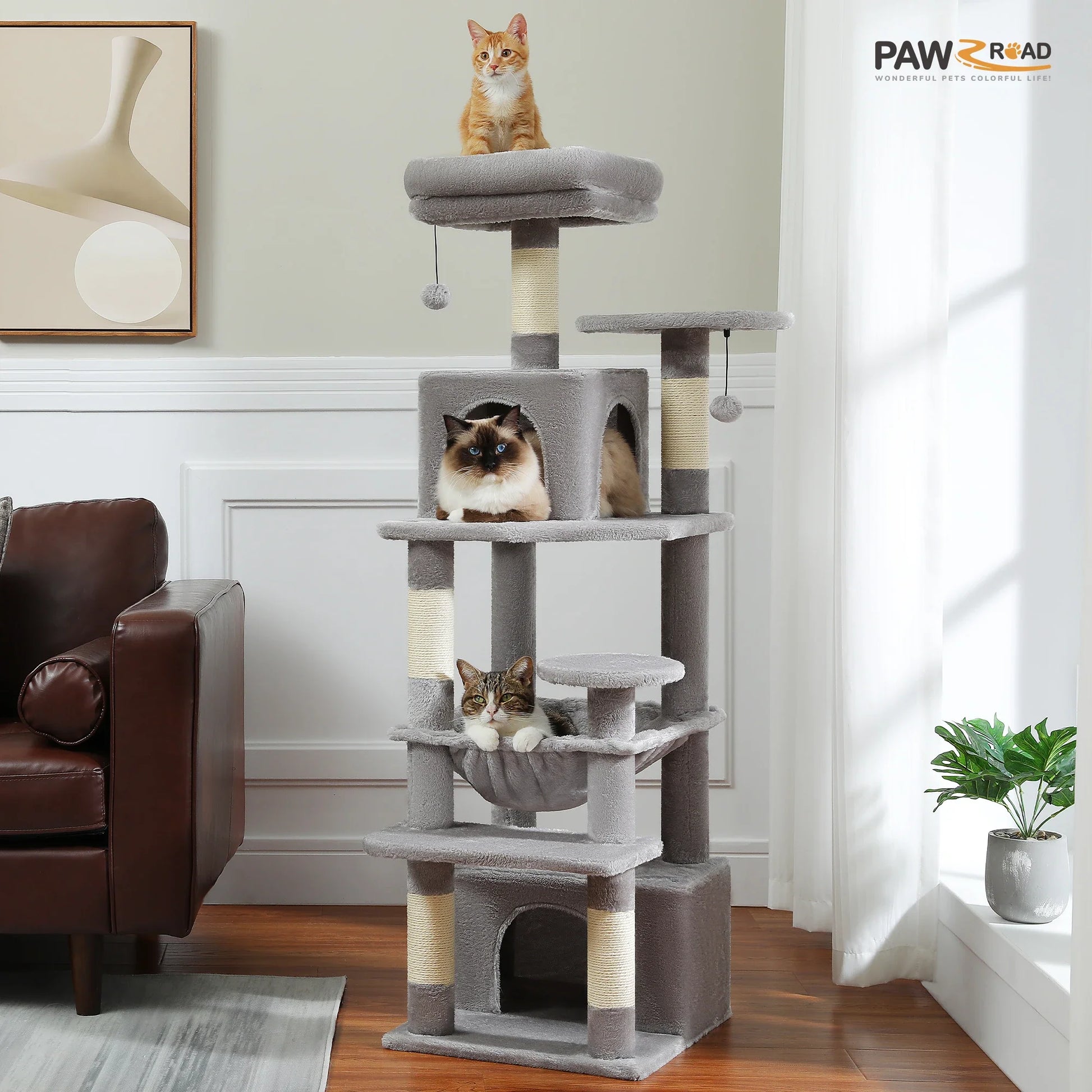 Deluxe Cat Tree Tower for Large Cats - 136cm Height with Hammocks, Condos, and Scratching Posts-My Little Pet