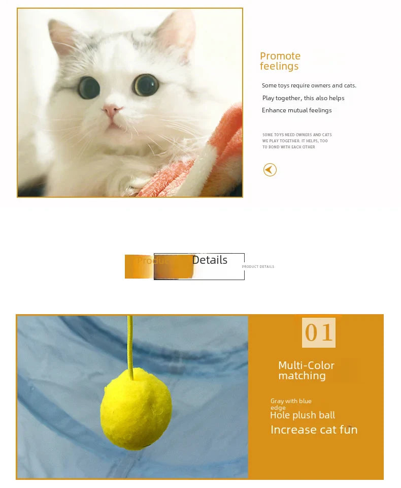 Grey Cat Toy Tunnel with Scratching and Play Features-My Little Pet