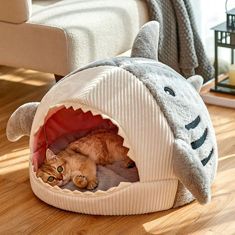 Warm Cat Beds - Cartoon Shark Pet Cave, Sweet Kittens Basket Cushion, Cat Pillow Mat Tent-My Little Pet