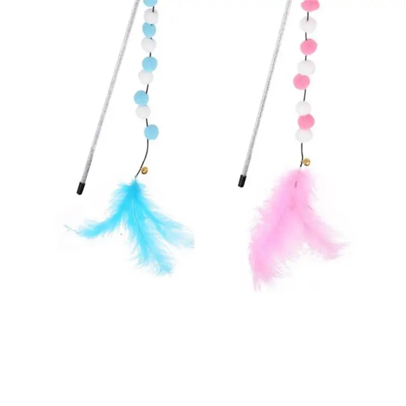 Interactive Cat Teaser Wand with Colorful Pom Poms and Bell-My Little Pet
