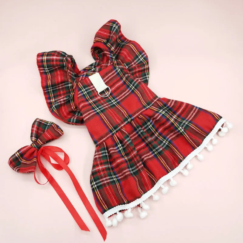 Festive Plaid Dog Dress for Autumn and Winter-My Little Pet
