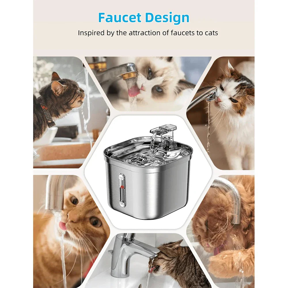 2.2L Upgraded Stainless Steel Cat Water Fountain with Multi-Filter System-My Little Pet