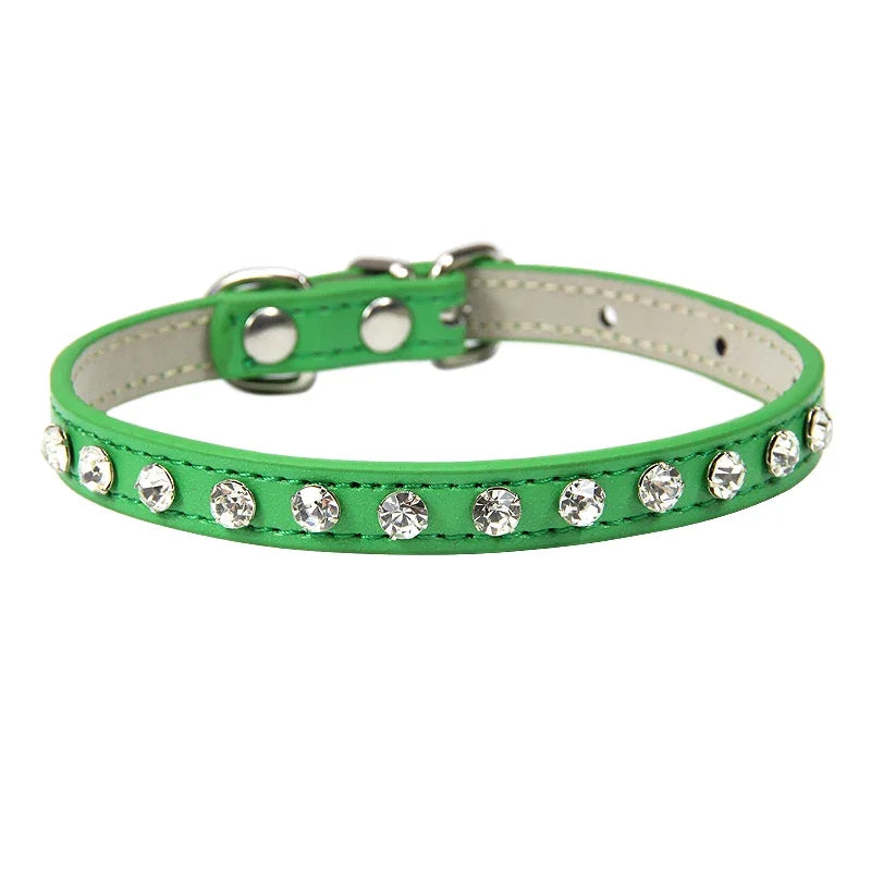 Elegant Leather Cat and Small Dog Collar with Rhinestone Accents-My Little Pet