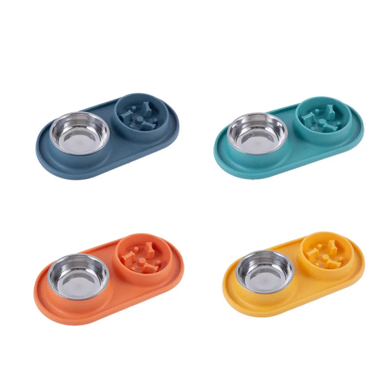 Anti-Choking Pet Feeding Bowl with Dual Stainless Steel & Silicone Design-My Little Pet