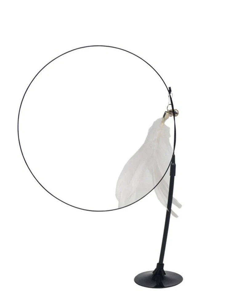 Interactive Cat Teaser Stick with Bell & Feather, Suction Cup Base-My Little Pet